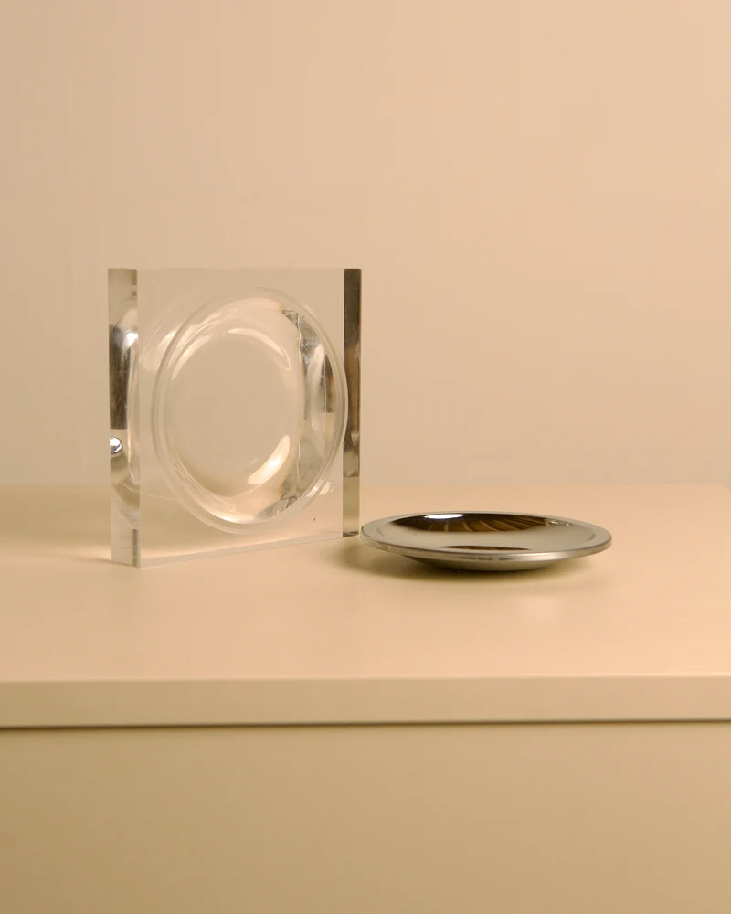 Italian Square Metal and Plexiglass Catch-all, 1970s