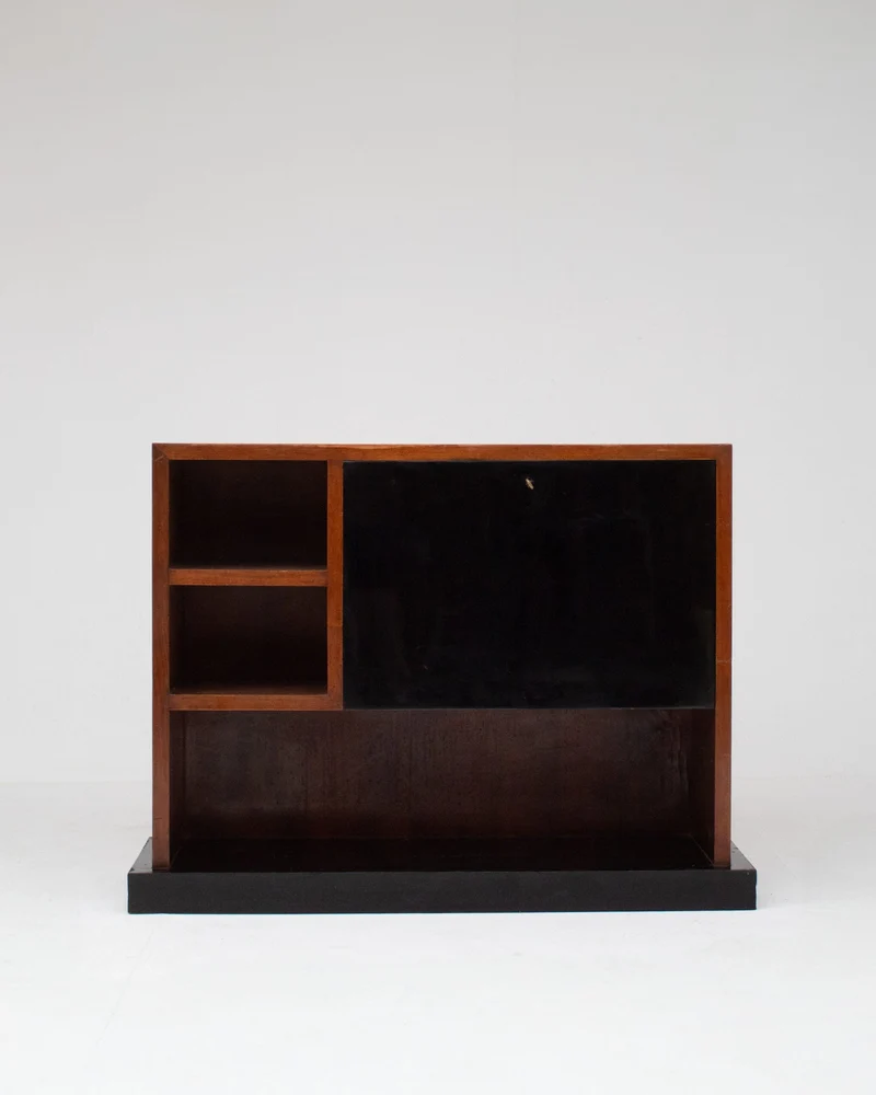Art Deco Wooden Cabinet with Black Lacquered Door