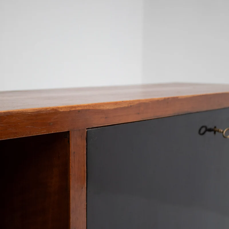 Art Deco Wooden Cabinet with Black Lacquered Door