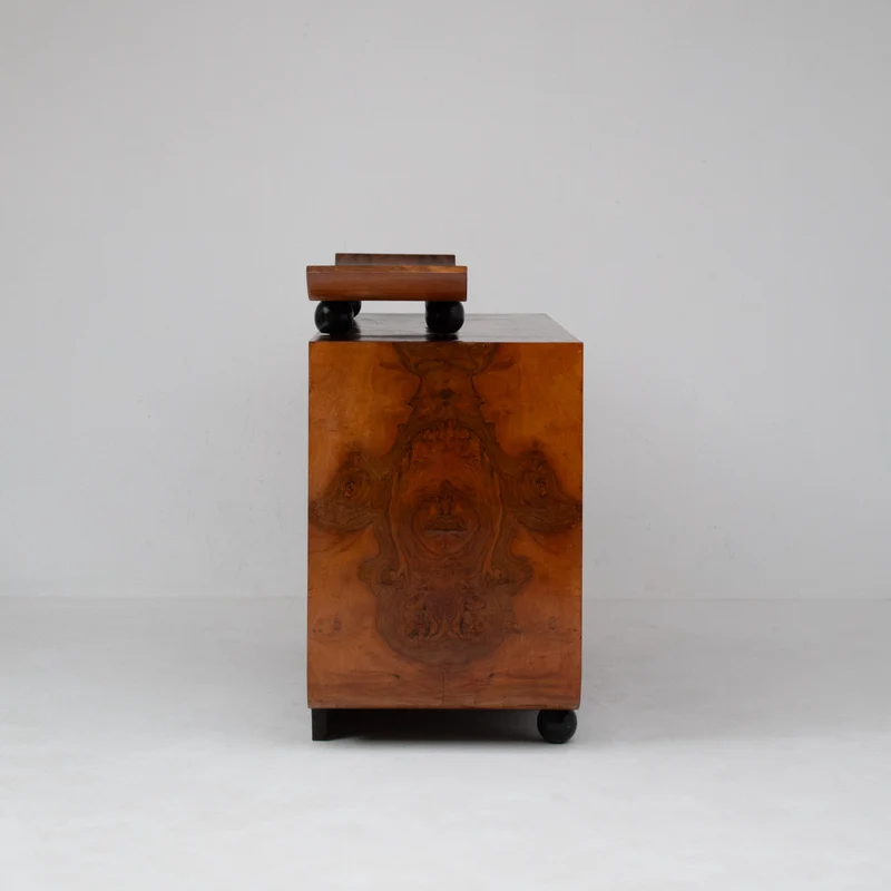 Art Deco Burl Wood Cabinet with Sculptural Top