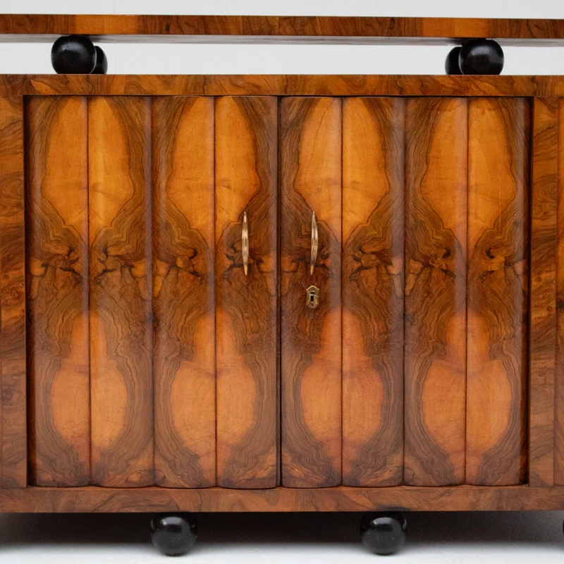 Art Deco Burl Wood Cabinet with Sculptural Top