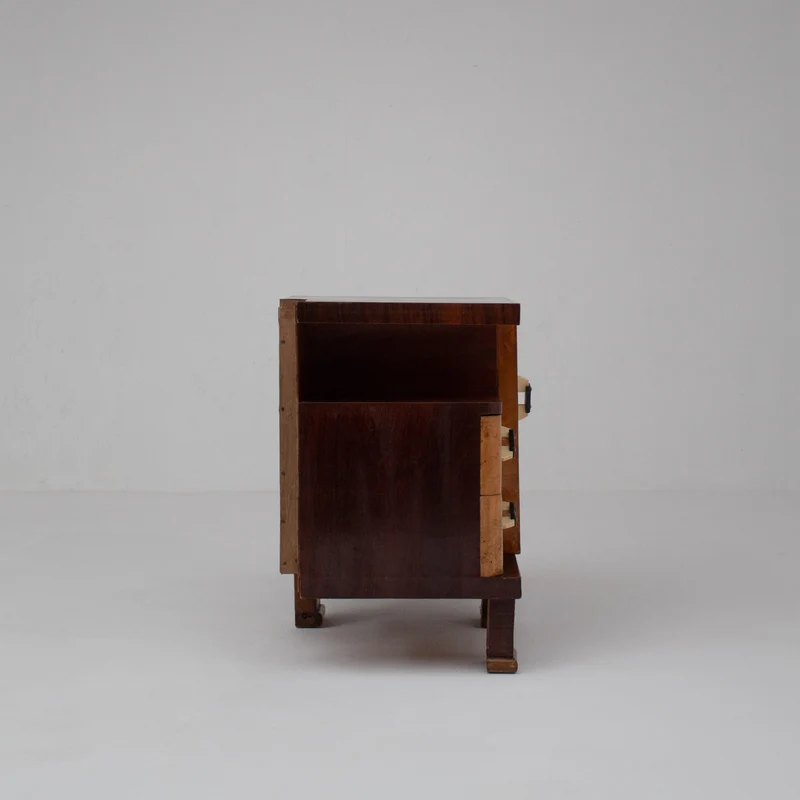 Pair of Art Deco Nightstands with Burl Wood Fronts