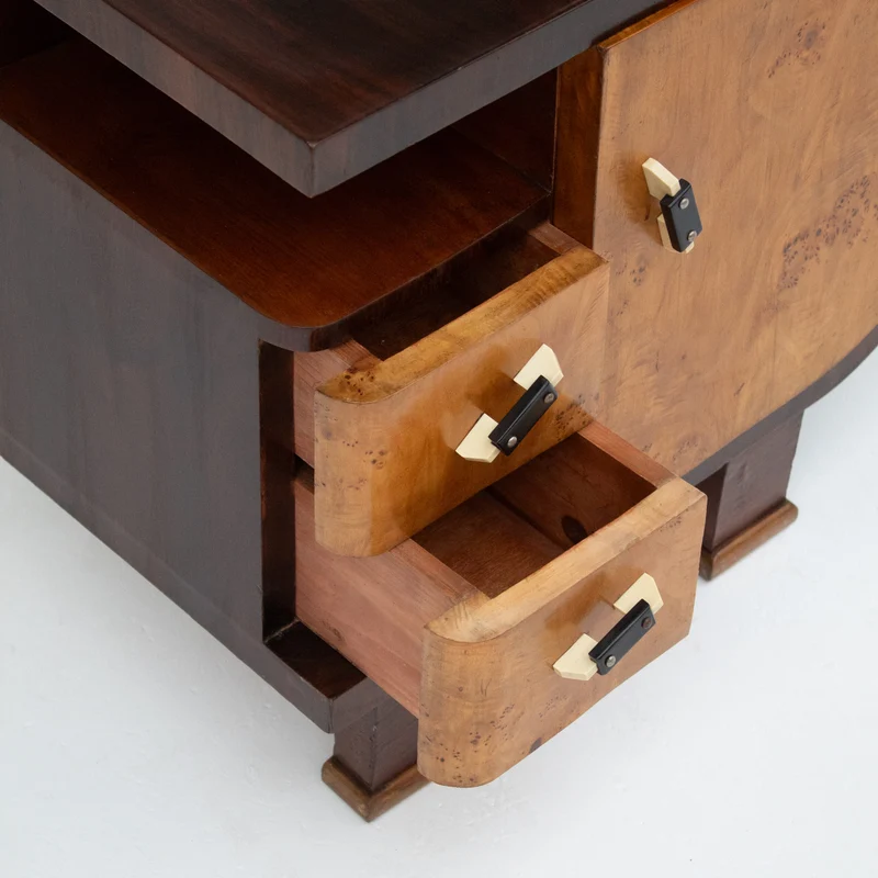 Pair of Art Deco Nightstands with Burl Wood Fronts