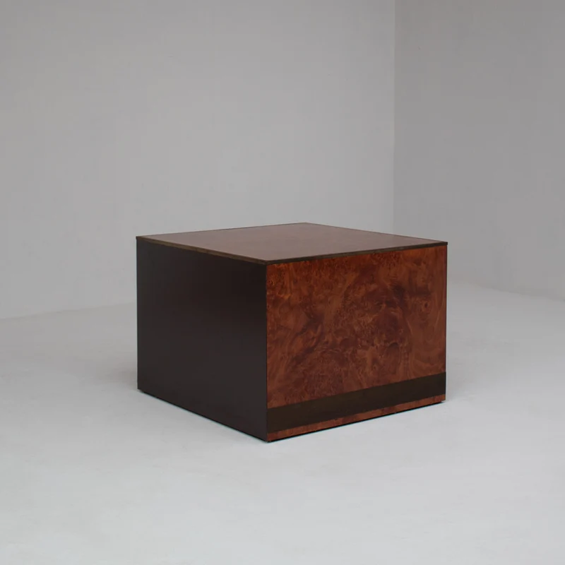 Vintage Burl Wood Cube Cabinet with Two Drawers