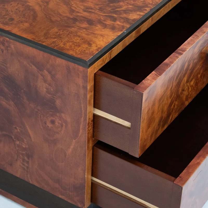 Vintage Burl Wood Cube Cabinet with Two Drawers
