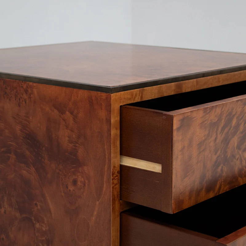 Vintage Burl Wood Cube Cabinet with Two Drawers