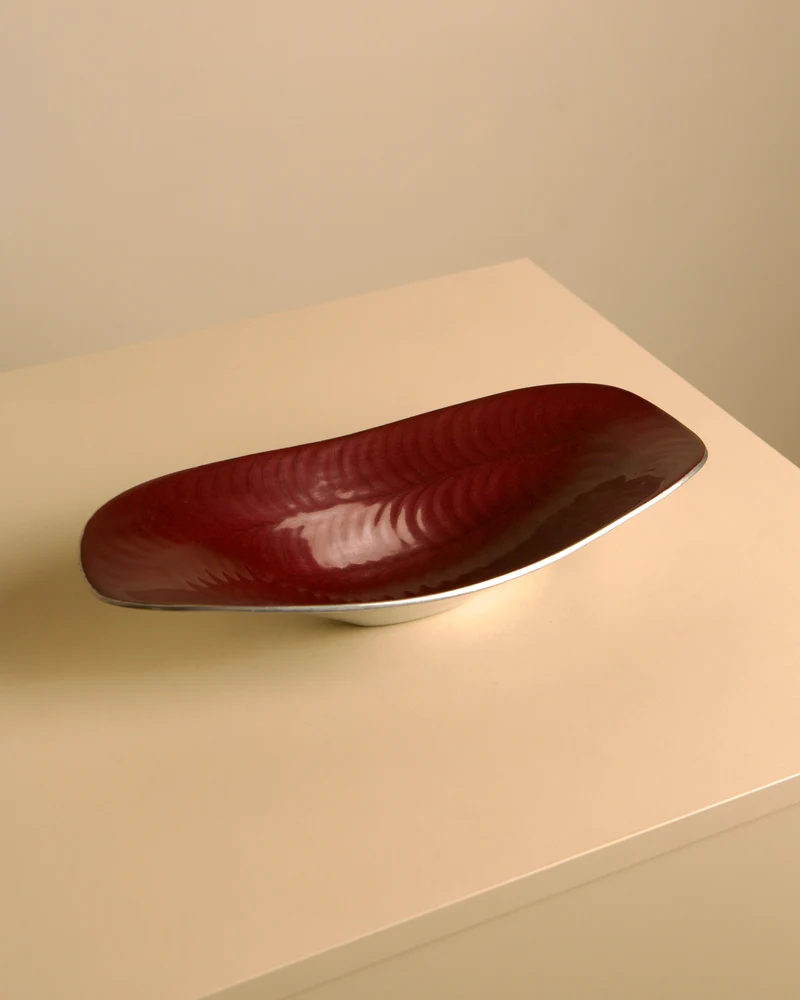 Italian burgundy aluminium "Galassia" catch-all by Brandani, 1980s