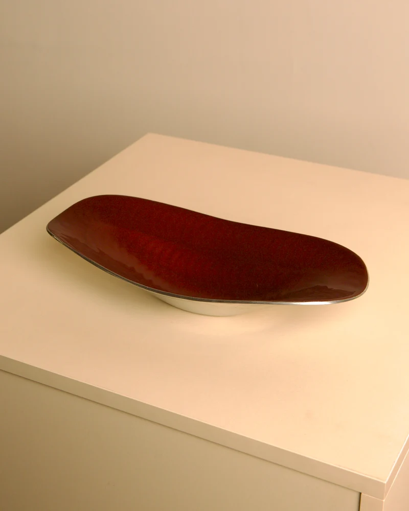 Italian burgundy aluminium "Galassia" catch-all by Brandani, 1980s