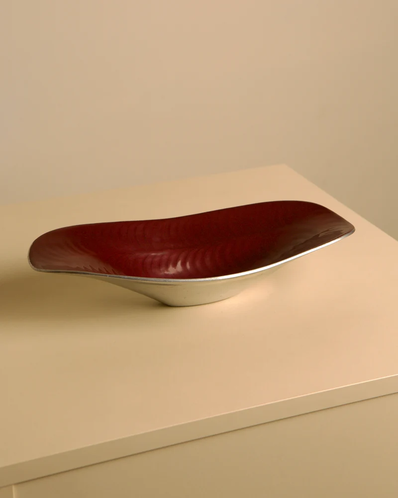 Italian burgundy aluminium "Galassia" catch-all by Brandani, 1980s