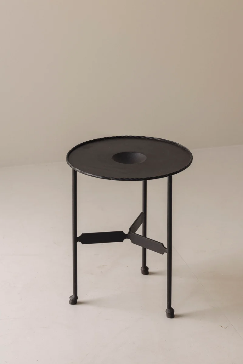 French Guéridon Side Table in Patinated Iron, 1940s