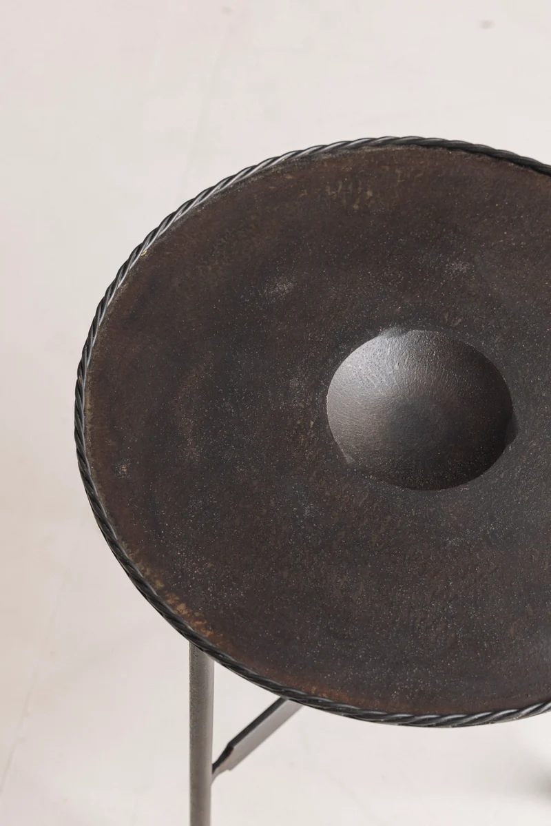French Guéridon Side Table in Patinated Iron, 1940s