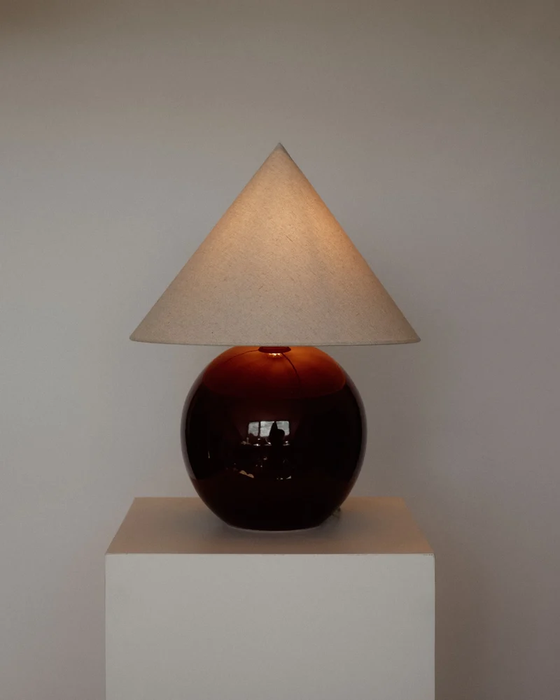 Vintage Burgundy & Linen Sculptural Table Lamp