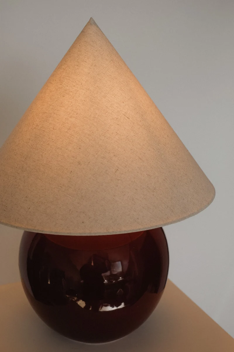 Vintage Burgundy & Linen Sculptural Table Lamp