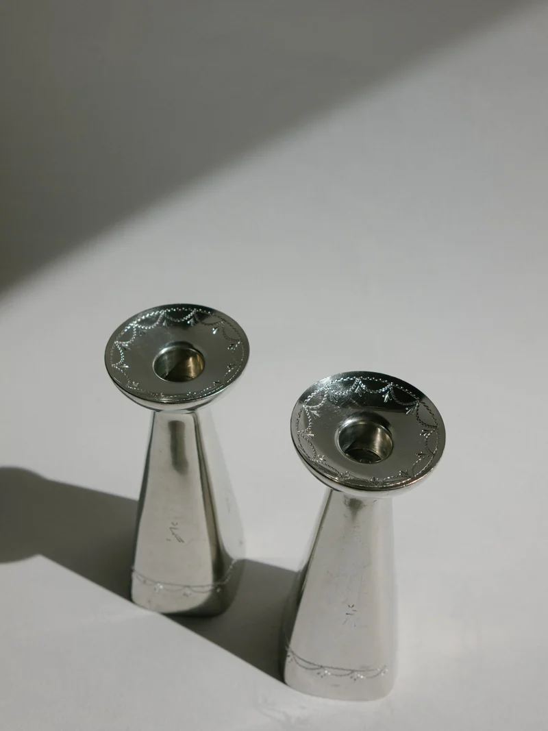 Charming Pair of Pewter Candlesticks by Brødrene Mylius - Norway c. 1960s