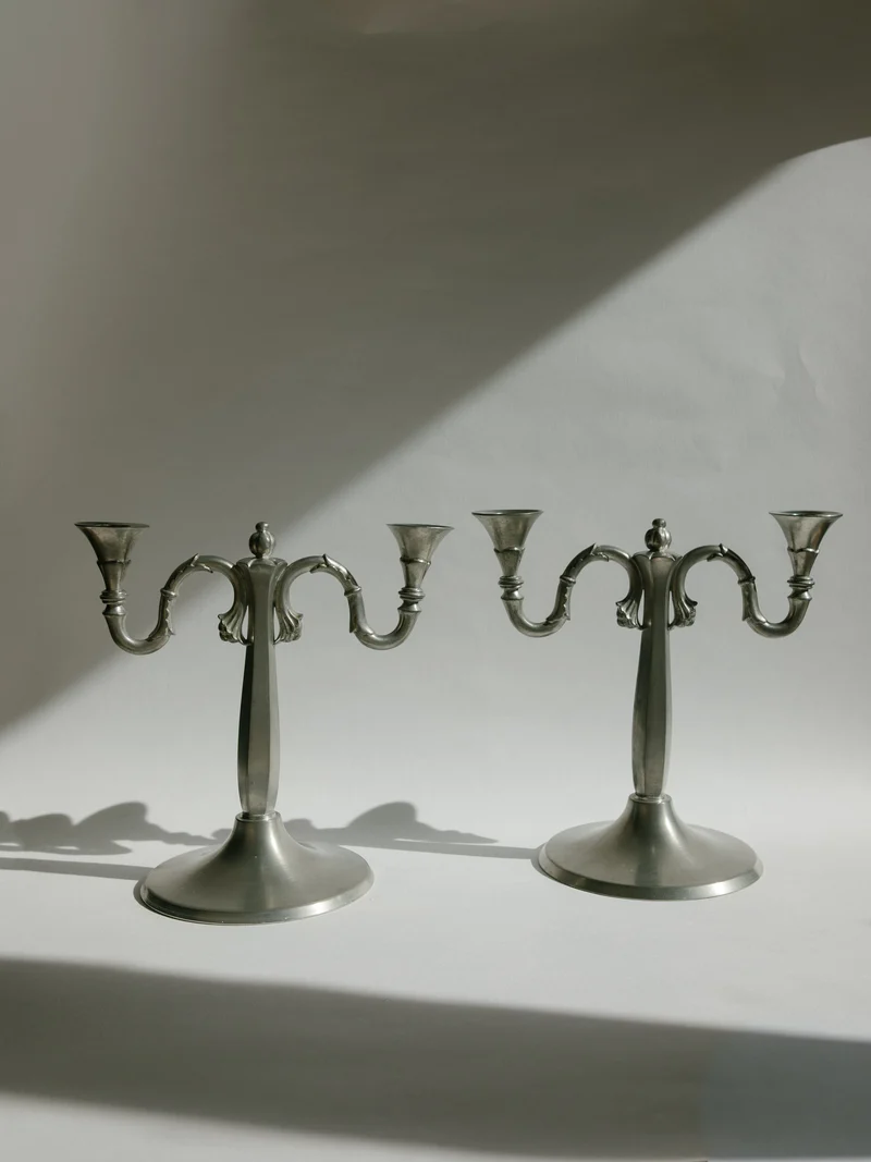Pair of Harald Linder for Svenskt Tenn Swedish Grace Pewter Candelabra - 1930