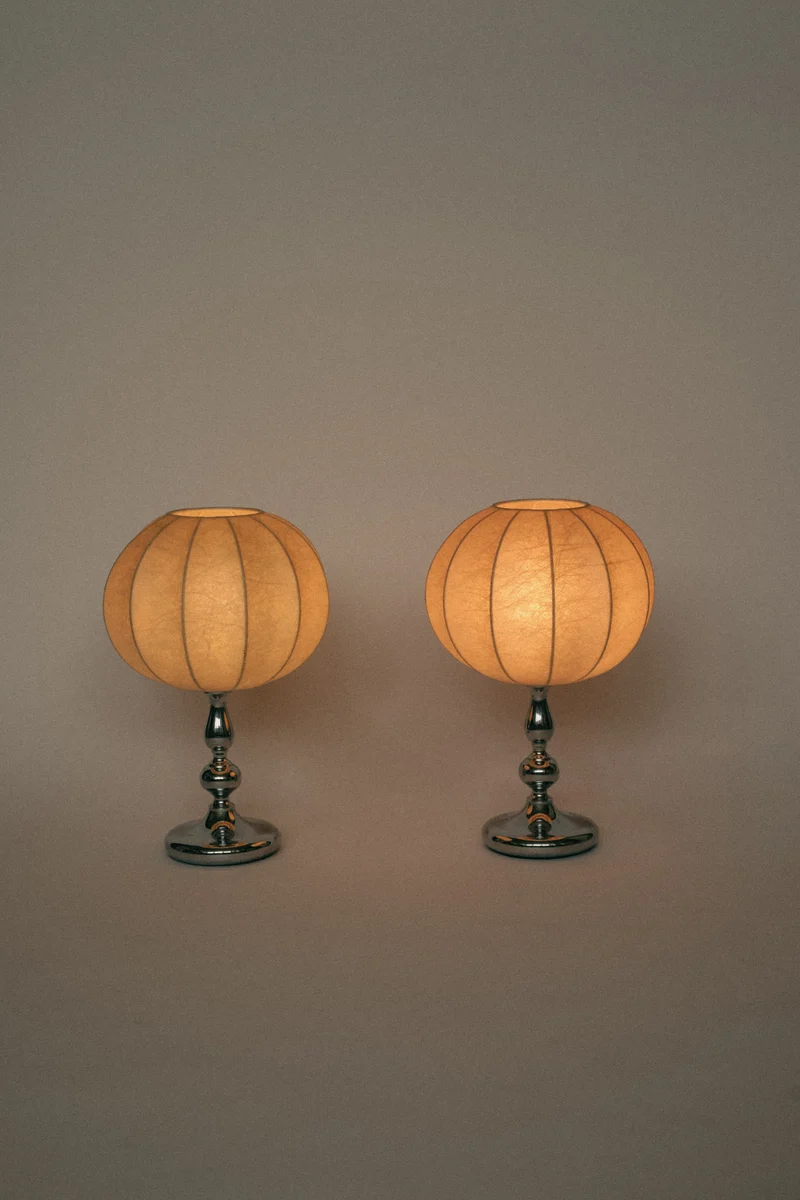 Rare Vintage Mid-Century Modern Cocoon Chrome Table Lamps, 1960s