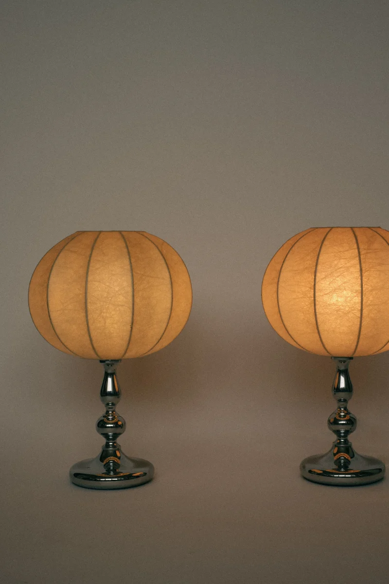 Rare Vintage Mid-Century Modern Cocoon Chrome Table Lamps, 1960s