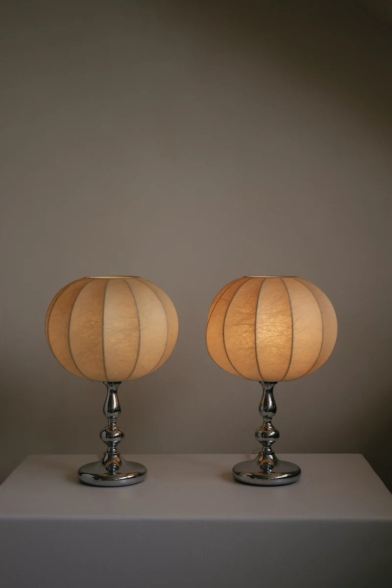 Rare Vintage Mid-Century Modern Cocoon Chrome Table Lamps, 1960s