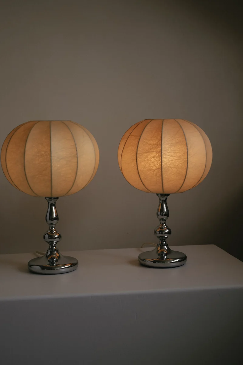 Rare Vintage Mid-Century Modern Cocoon Chrome Table Lamps, 1960s