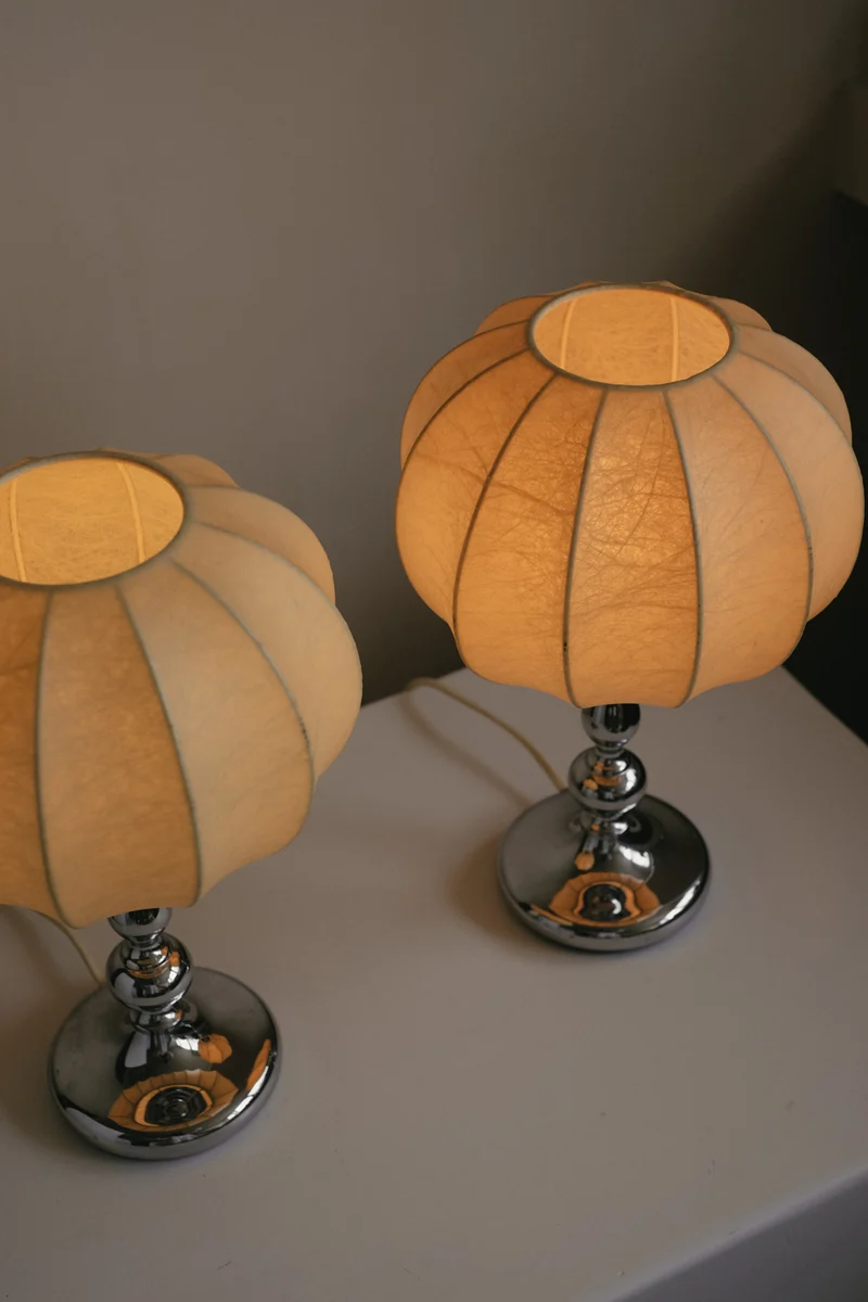Rare Vintage Mid-Century Modern Cocoon Chrome Table Lamps, 1960s