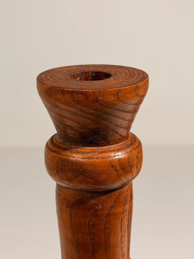 Pair of Brutalist Solid Wood Candleholders, France, circa 1960