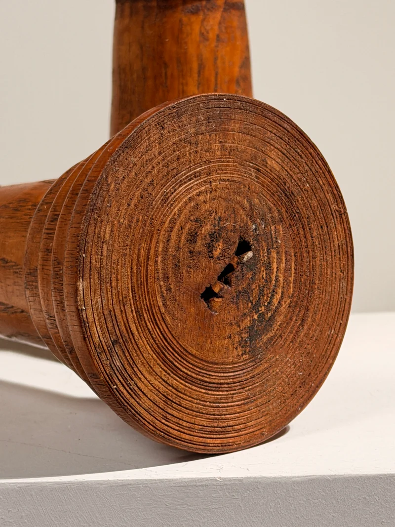 Pair of Brutalist Solid Wood Candleholders, France, circa 1960
