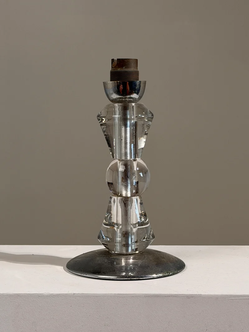 Vintage Art Deco Glass Table Lamp, France, circa 1930