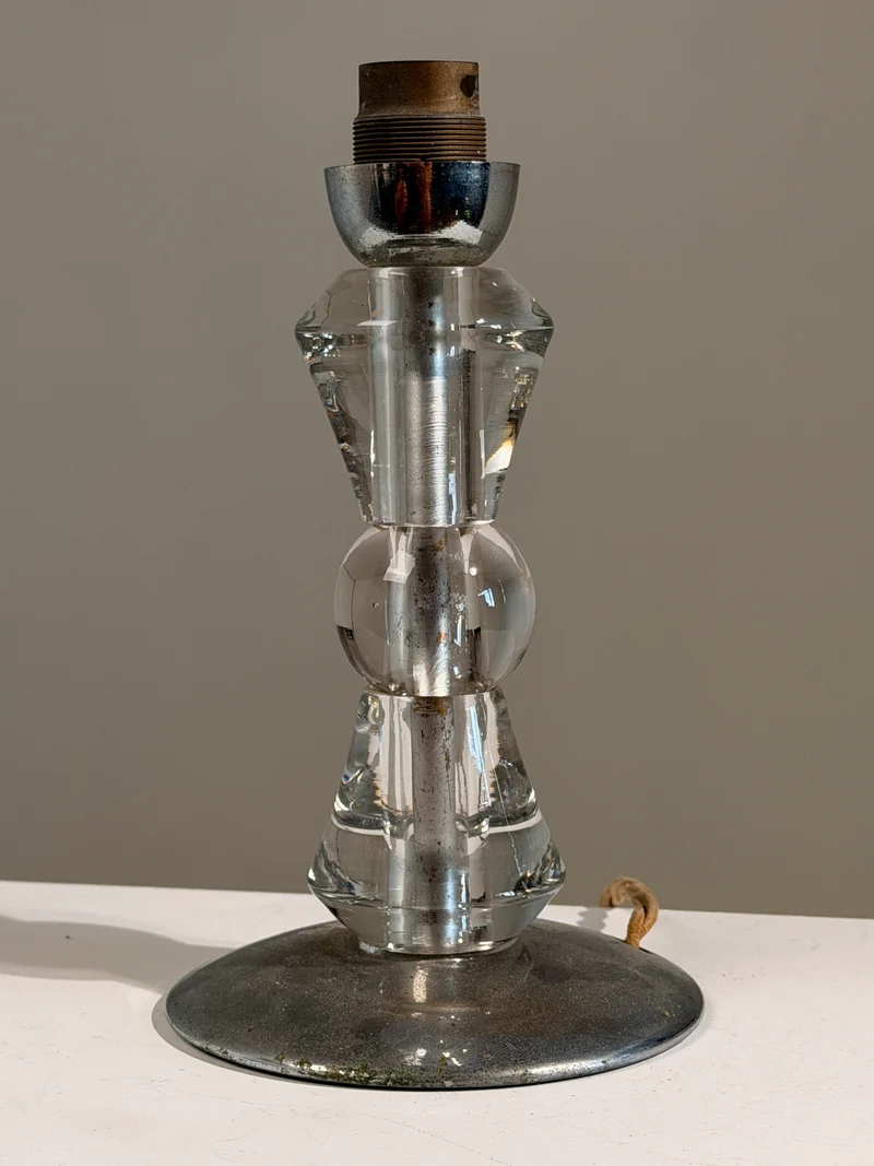 Vintage Art Deco Glass Table Lamp, France, circa 1930