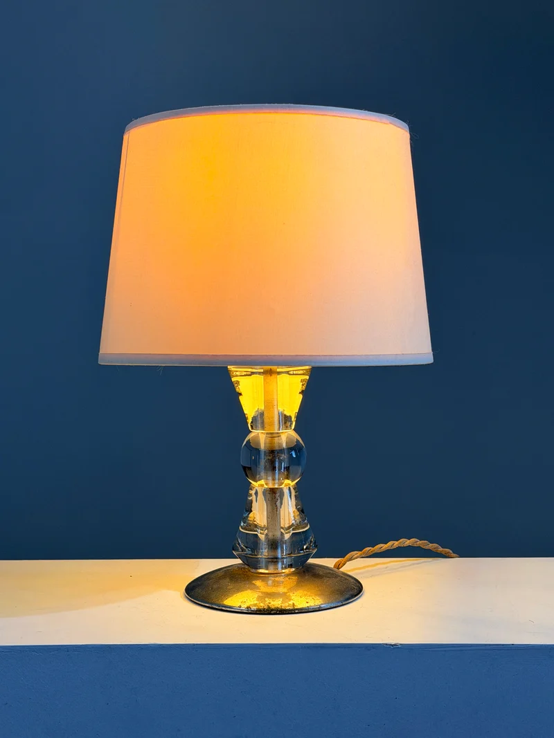 Vintage Art Deco Glass Table Lamp, France, circa 1930
