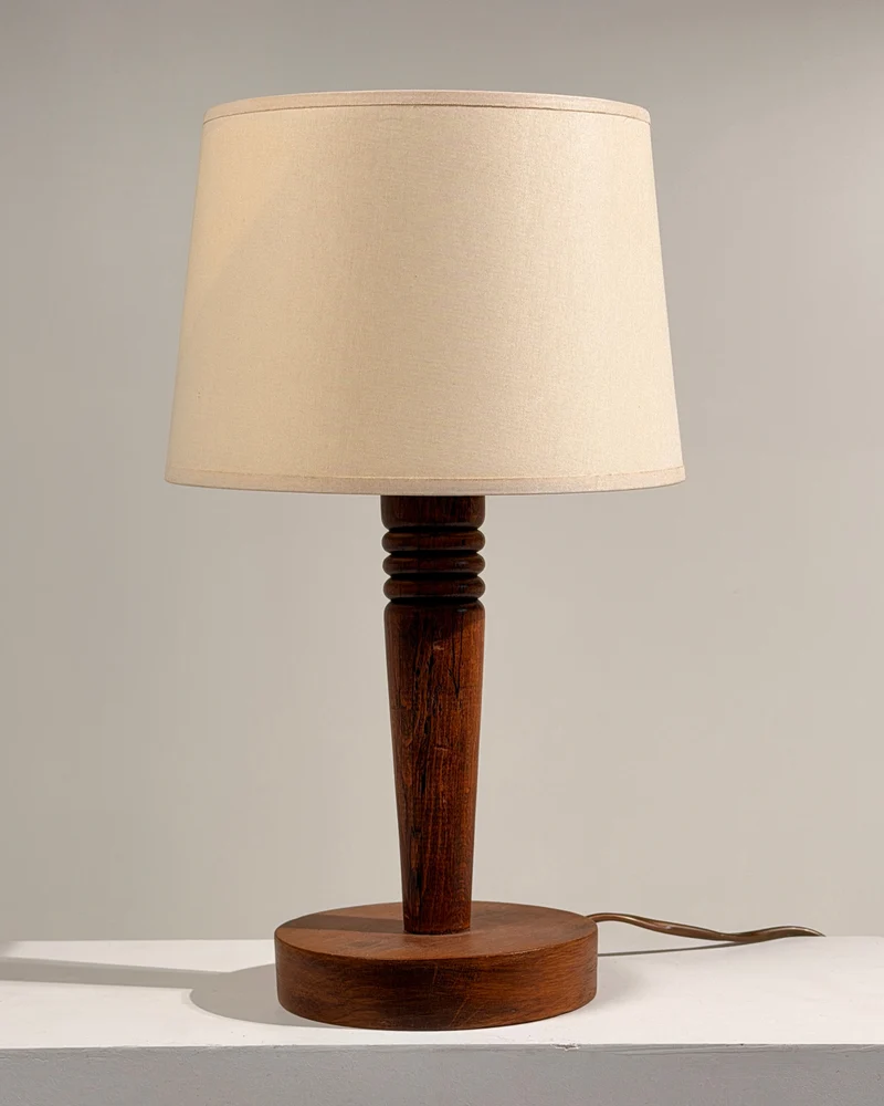 Vintage Art Deco Carved Wood Table Lamp, France, circa 1930