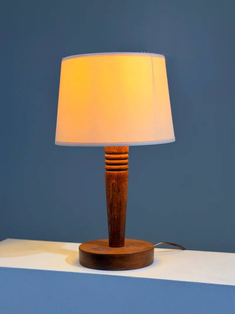 Vintage Art Deco Carved Wood Table Lamp, France, circa 1930