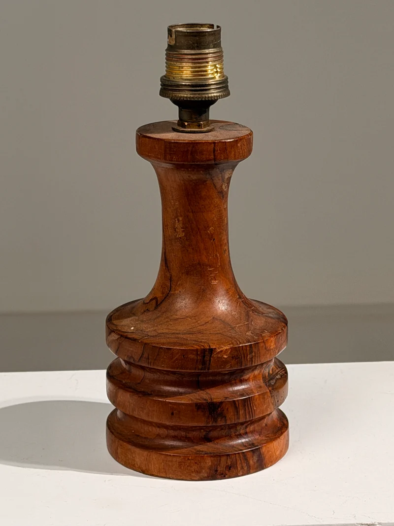 Vintage Art Deco Carved Wood Table Lamp, France, circa 1930