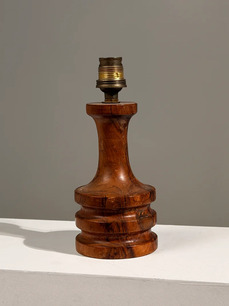 Vintage Art Deco Carved Wood Table Lamp, France, circa 1930