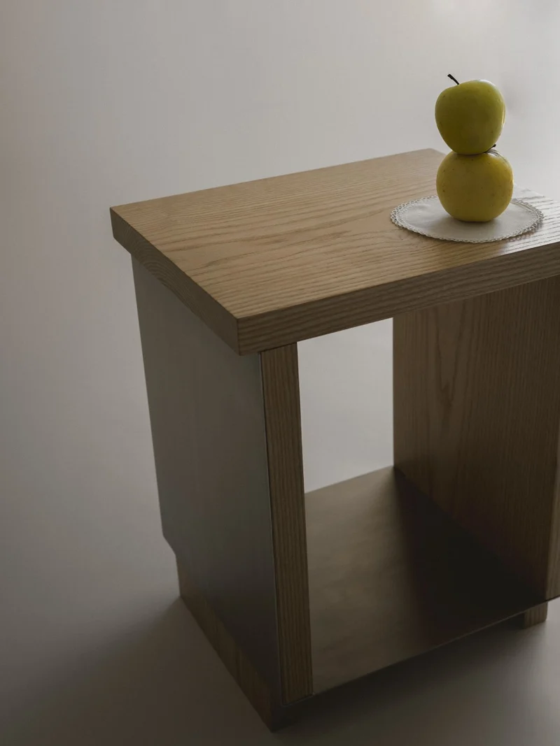 B2 STOOL Side Table in Oak and Stainless Steel