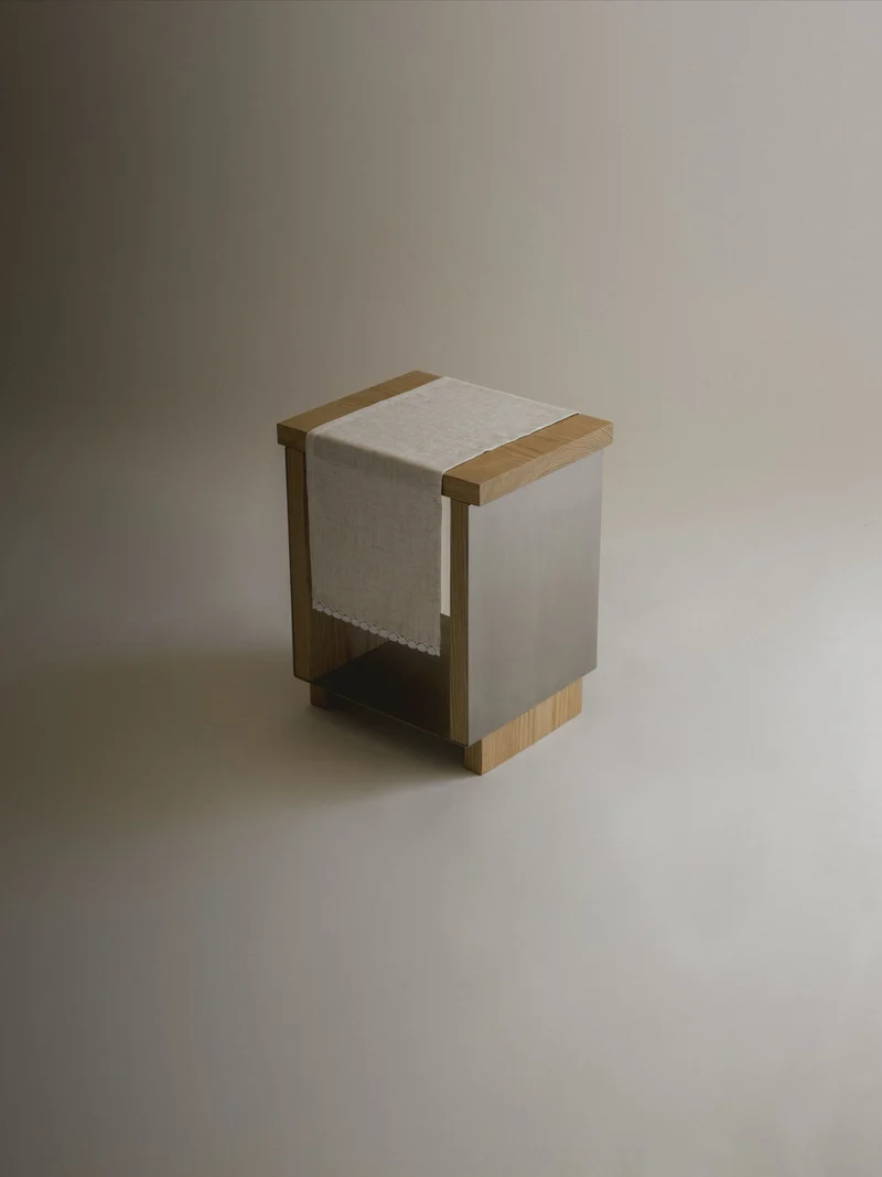 B2 STOOL Side Table in Oak and Stainless Steel