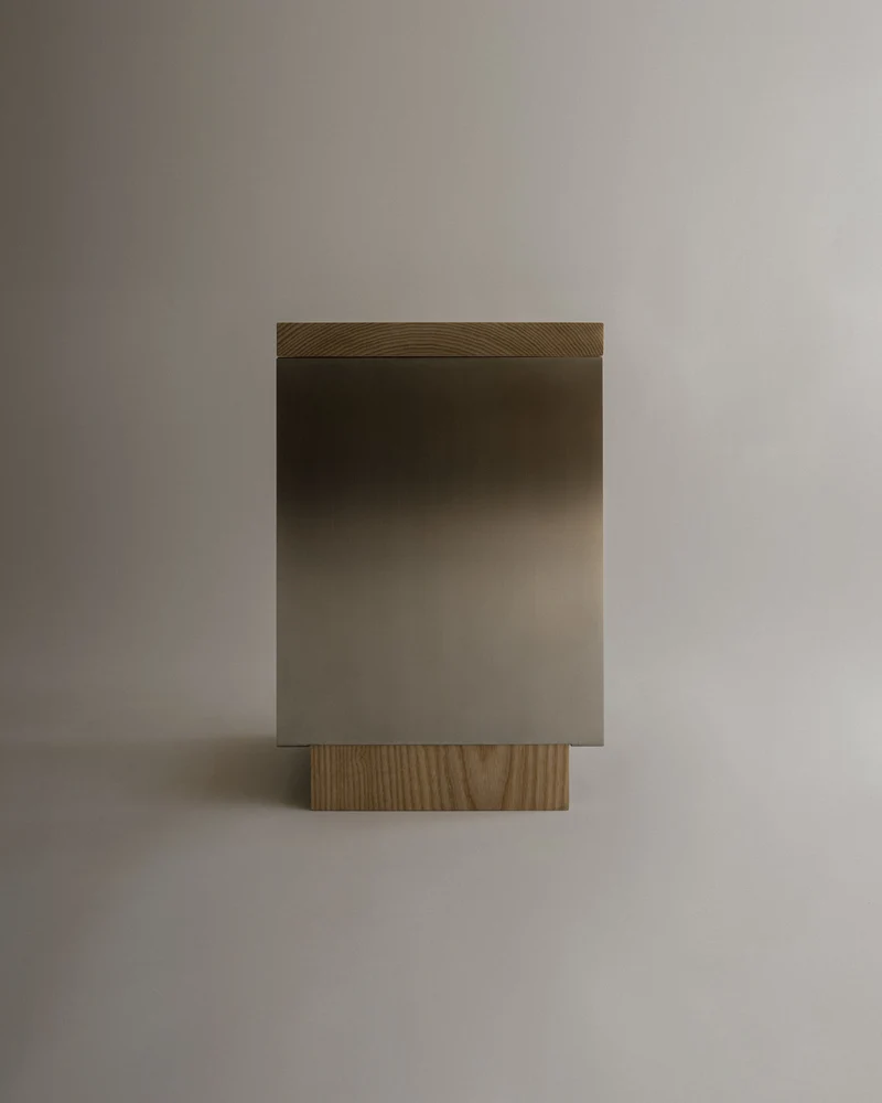 B2 STOOL Side Table in Oak and Stainless Steel