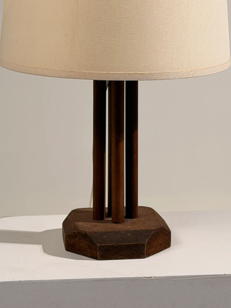 Vintage Art Deco Wood Table Lamp, France, circa 1930