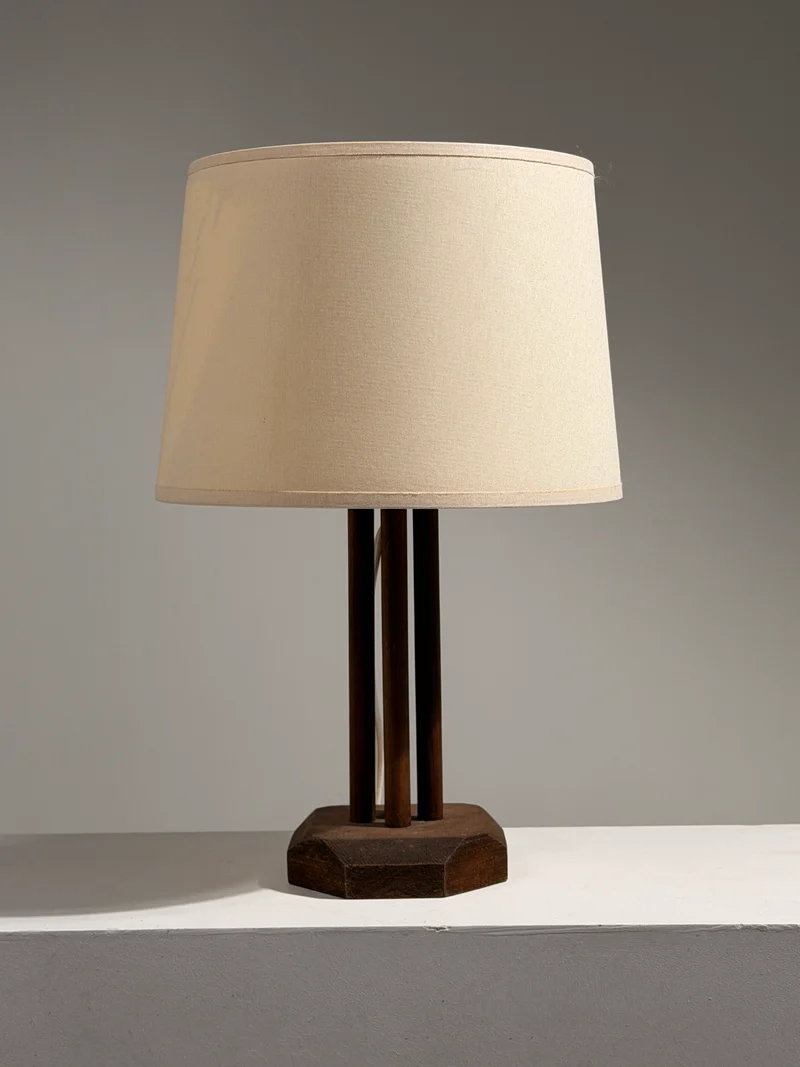 Vintage Art Deco Wood Table Lamp, France, circa 1930