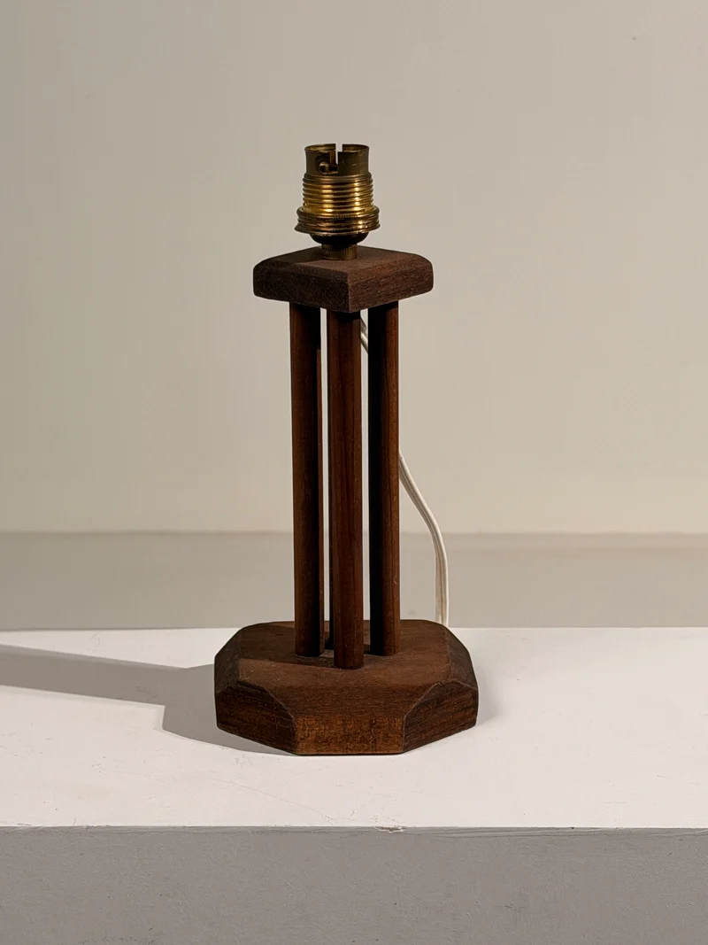 Vintage Art Deco Wood Table Lamp, France, circa 1930