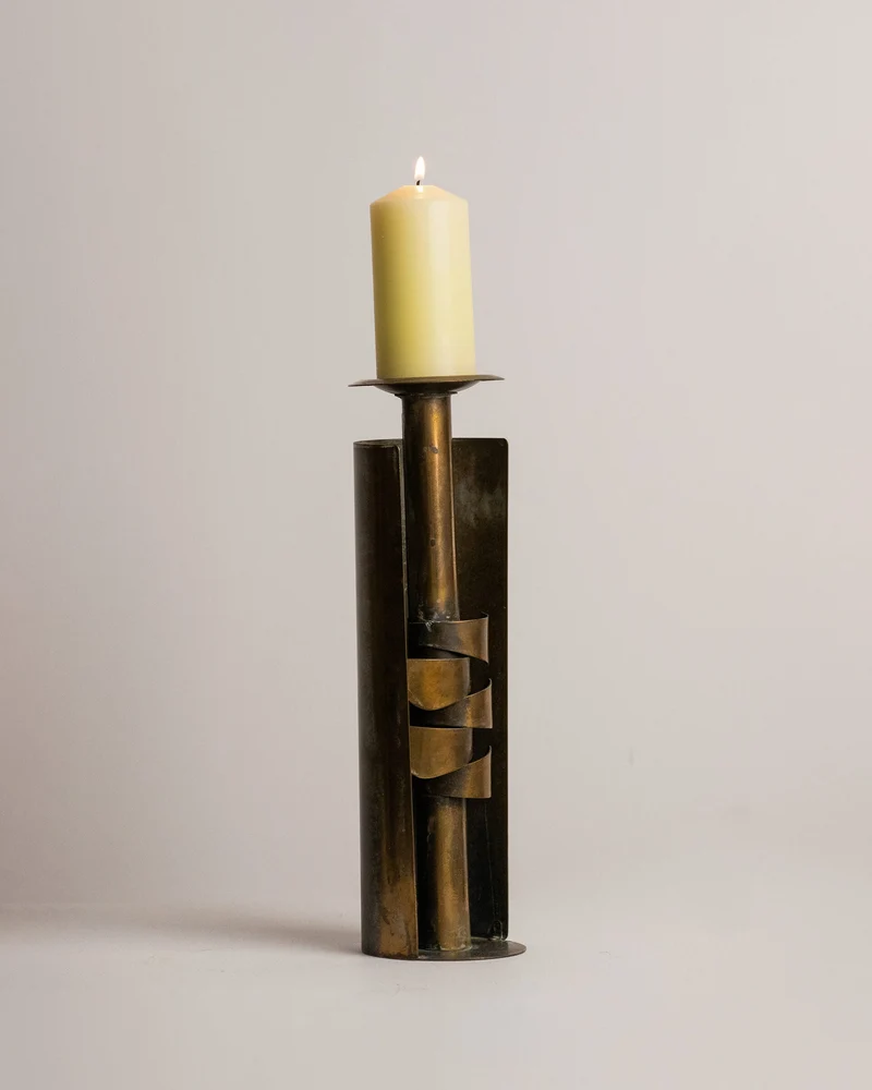 Czesław Palczewski Candleholder, Hand Cut Polish Brutalist Metalwork, 1970s