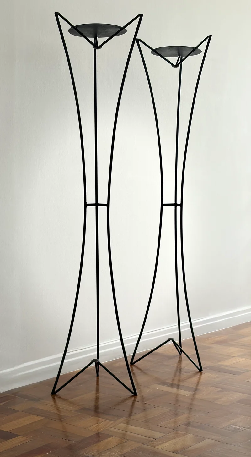 Pair of Monumental Forged Iron Floor Candleholders, Portugal, 1970s
