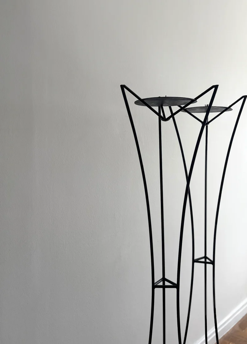 Pair of Monumental Forged Iron Floor Candleholders, Portugal, 1970s