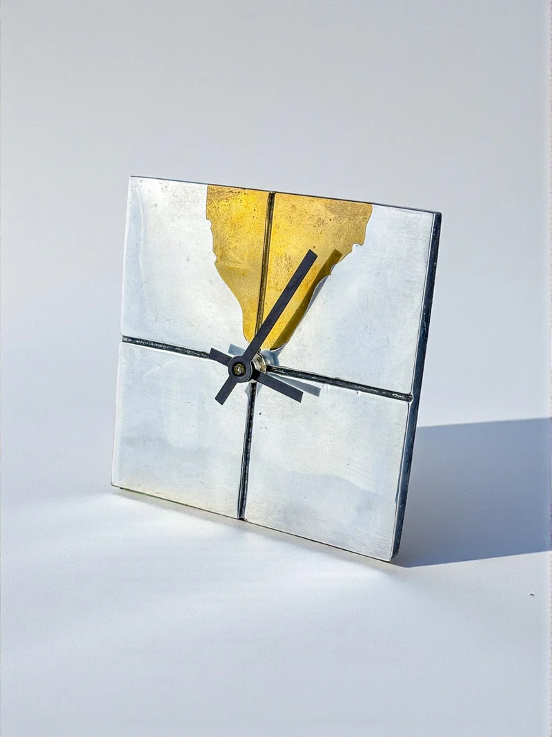 Brutalist Clock by Art3, Brass & Aluminium, Spain, 1980s