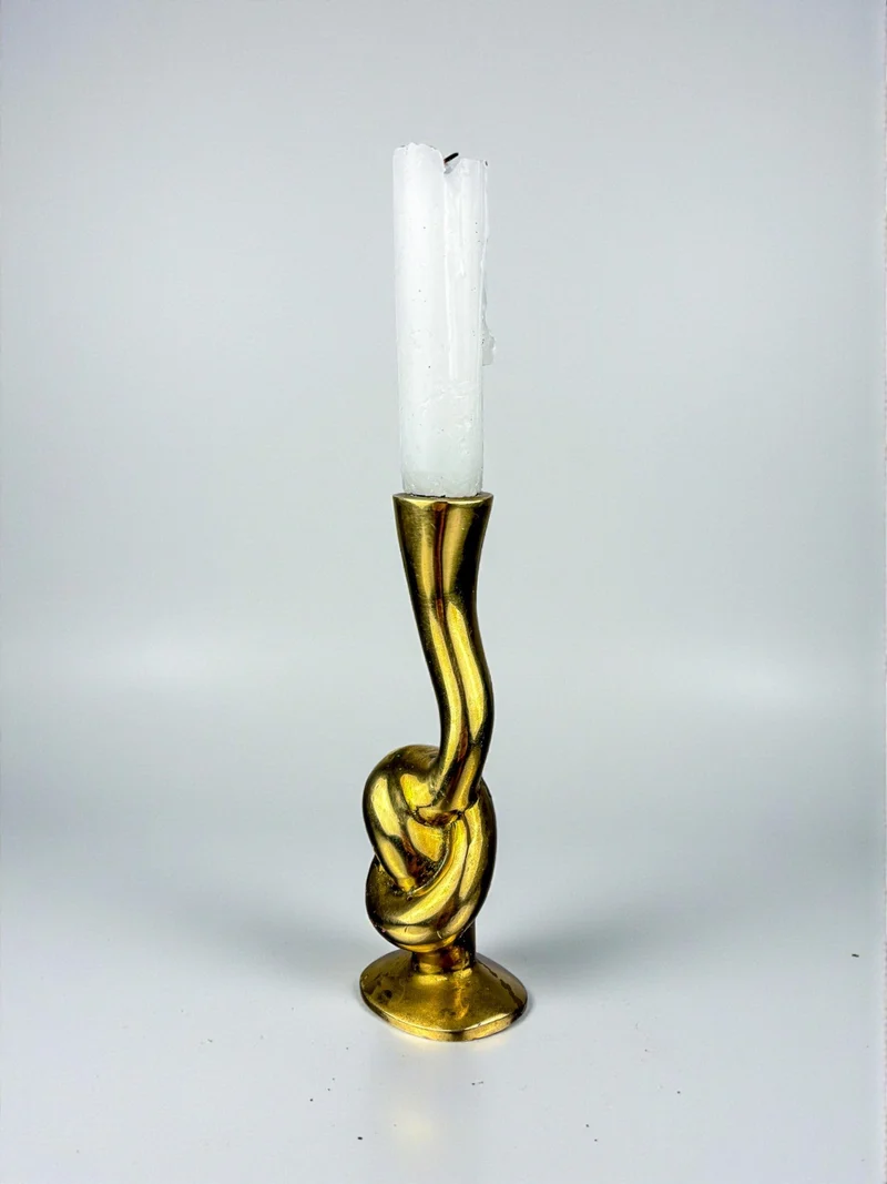Italian Brutalist Knot Candlestick in Bronze, Circa 1970
