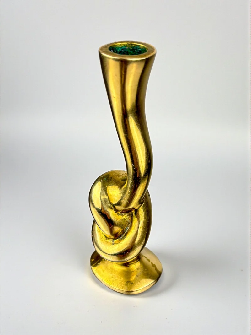 Italian Brutalist Knot Candlestick in Bronze, Circa 1970