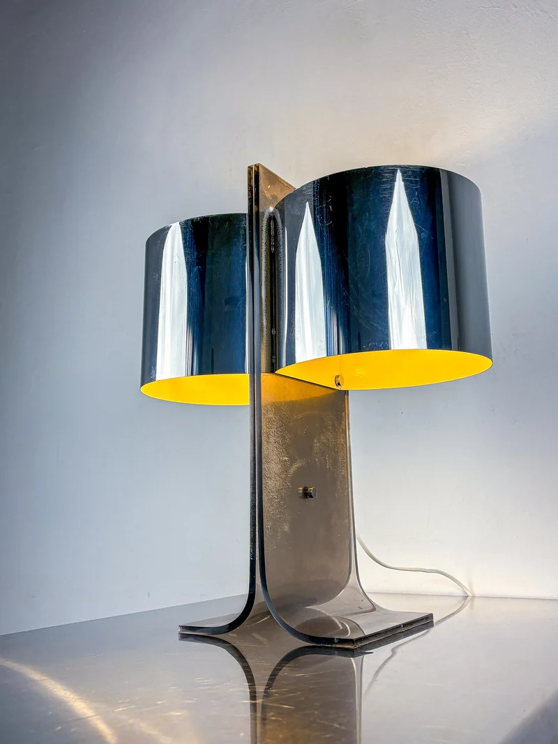 Vintage Lucite and Chrome Table Lamp Attributed to Gianfranco Fini & Fabrizio Cocchi, Italy 1970s