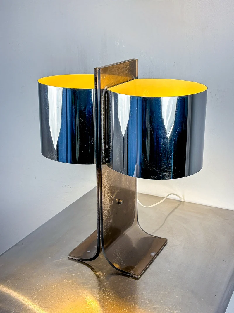 Vintage Lucite and Chrome Table Lamp Attributed to Gianfranco Fini & Fabrizio Cocchi, Italy 1970s