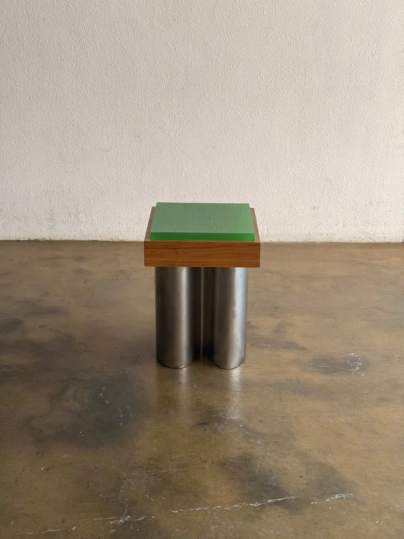 Agar 01 — Side Table in Teak, Resin and Stainless Steel