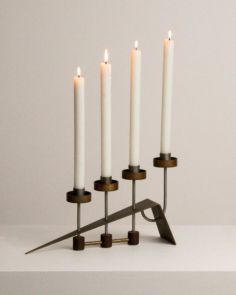 1960s Brutalist Metal Candleholder