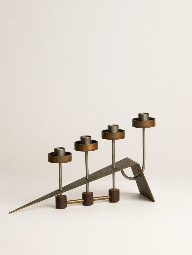 1960s Brutalist Metal Candleholder